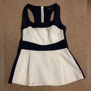 Nanette Lepore navy white eyelet tank size 2